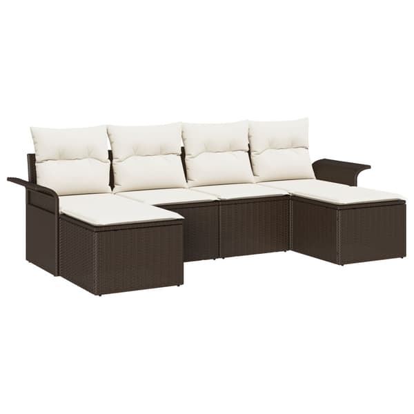 Trädgårdsoffset med kudde 6 pcs Brun Poly rattan