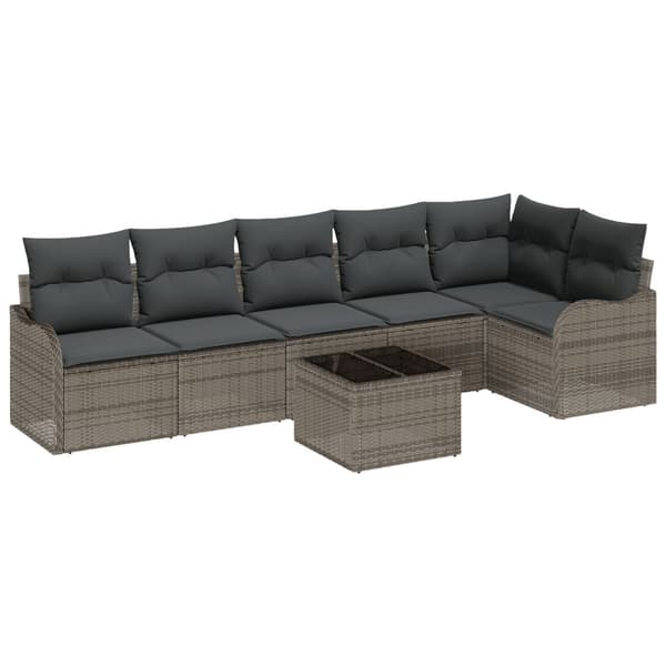 Trädgårdsoffset med kudde med lagring 7 pcs Svart Poly rattan