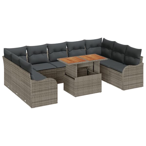 Trädgårdsoffset med lagring 10 pcs Grå Poly rattan