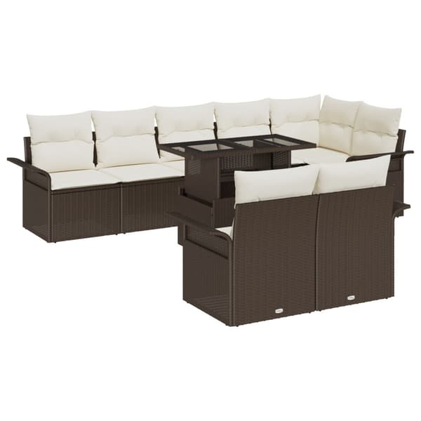 Trädgårdsoffset med kudde 9 pcs Brun Poly rattan