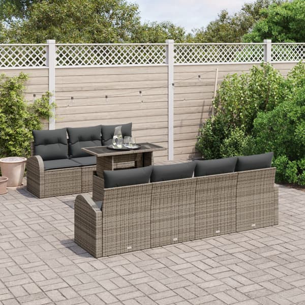 Trädgårdsoffset med kudde 8 pcs Grå Poly rattan