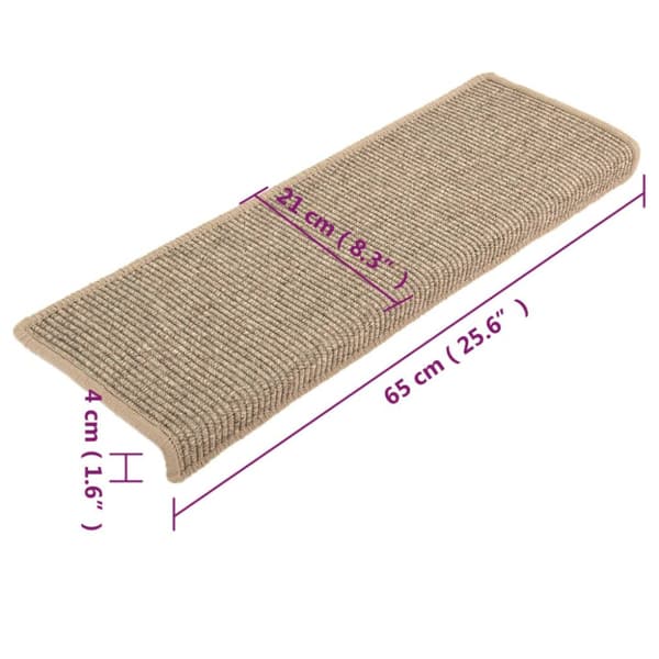 Trappmattor 15 st 65x21x4 cm mörkbeige rektangulär kant