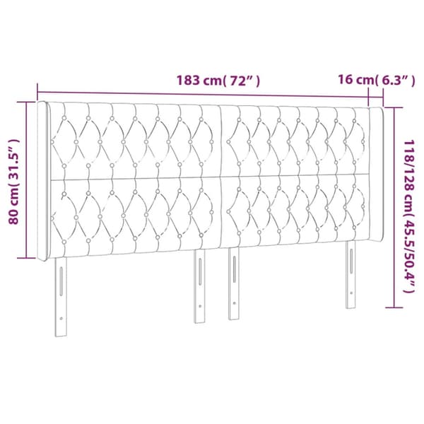 Sänggavel LED mörkgrå 183x16x118/128 cm sammet
