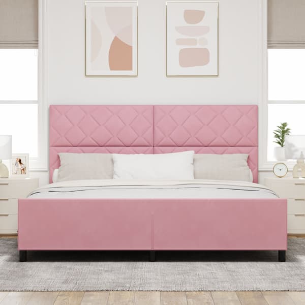 Bäddfjäder med huvudgavel Rosa 200 x 200 cm Sammet