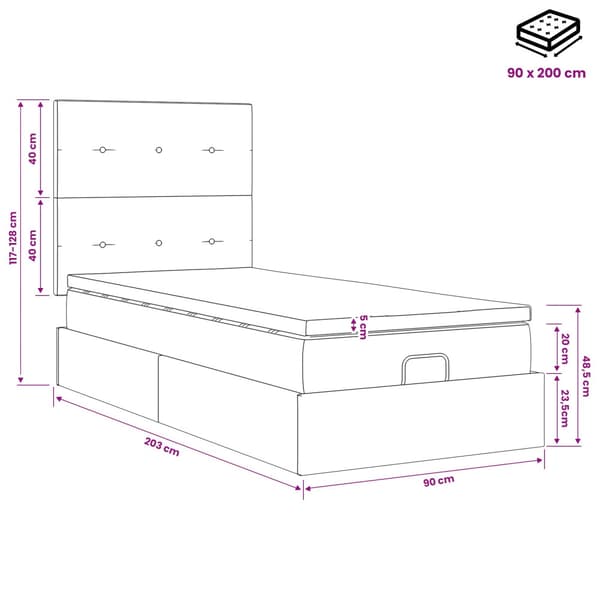Ottoman säng med madrass Mörkblå 90 x 200 cm Sammet