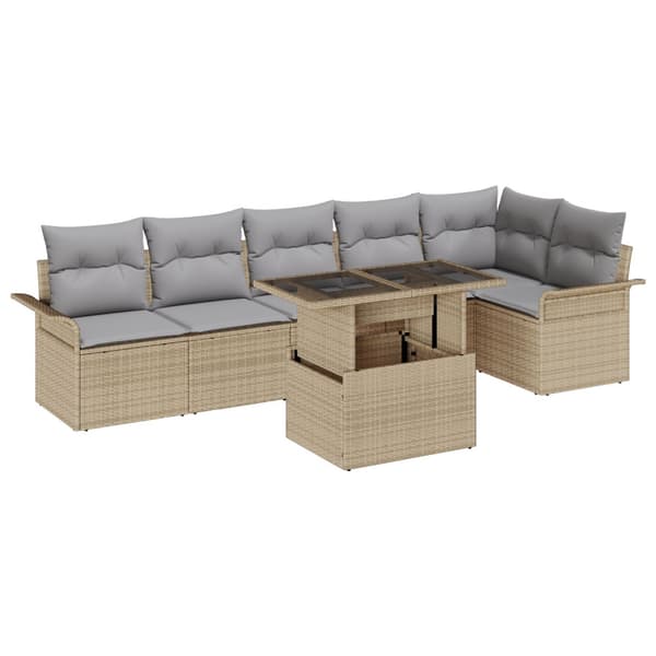 Trädgårdsoffset med kudde med lagring 7 pcs Beige Poly rattan
