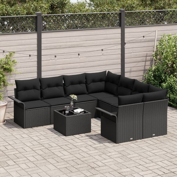Trädgårdsoffset 9 pcs Svart Poly rattan
