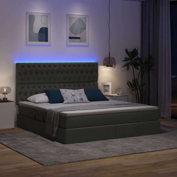 Förvaringssäng med LED med led Mörkgrå 160 x 200 cm Polyester