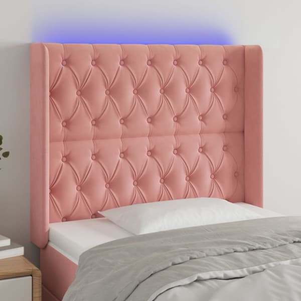 Sänggavel LED rosa 93x16x118/128 cm sammet