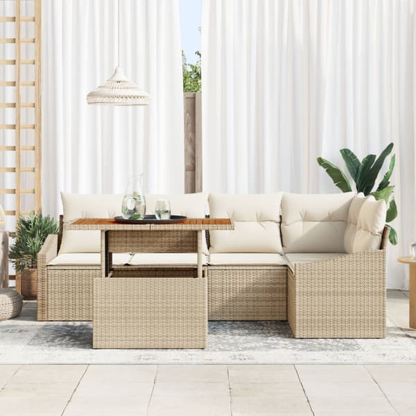 Trädgårdsoffset med lagring 6 pcs Beige Poly rattan
