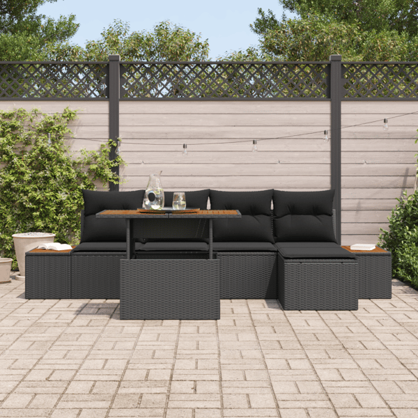 Trädgårdsoffset med lagring 6 pcs Svart Poly rattan