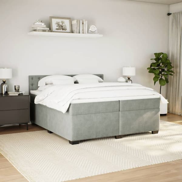 Ramsäng med madrass ljusgrå 200x200 cm sammet