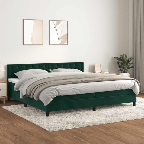 Ramsäng med madrass mörkgrön 200x200 cm sammet