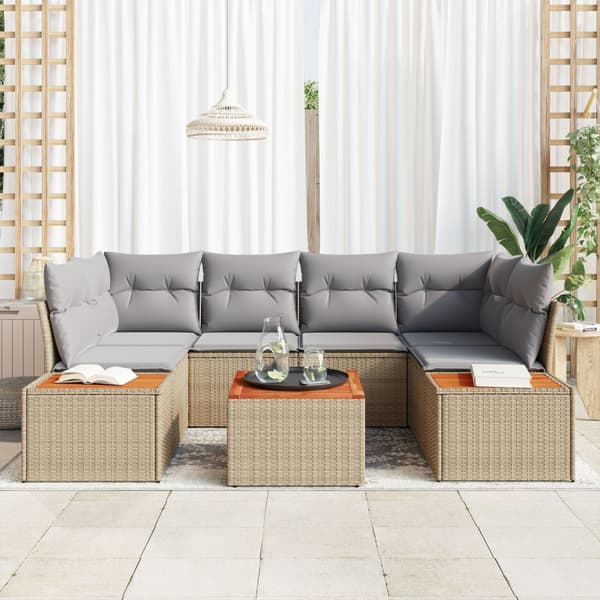 Trädgårdsoffset med kudde 6 pcs Beige Poly rattan