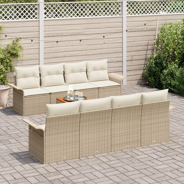 Trädgårdsoffset med kudde 9 pcs Beige konstrotting