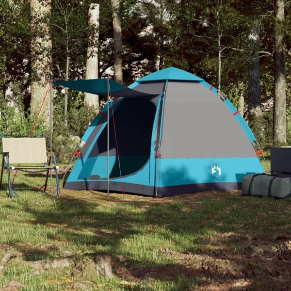 Campingtält 4 personer blå snabbrest