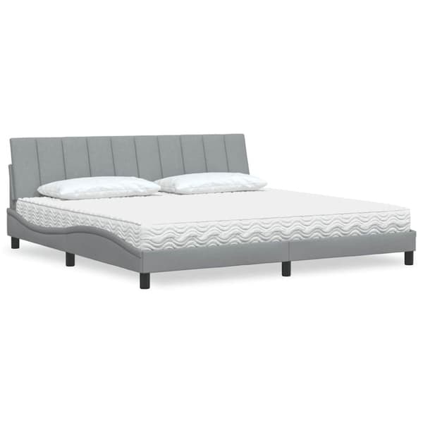 Bed with Mattress "Hanko" Light Grey 200x200 cm Fabric