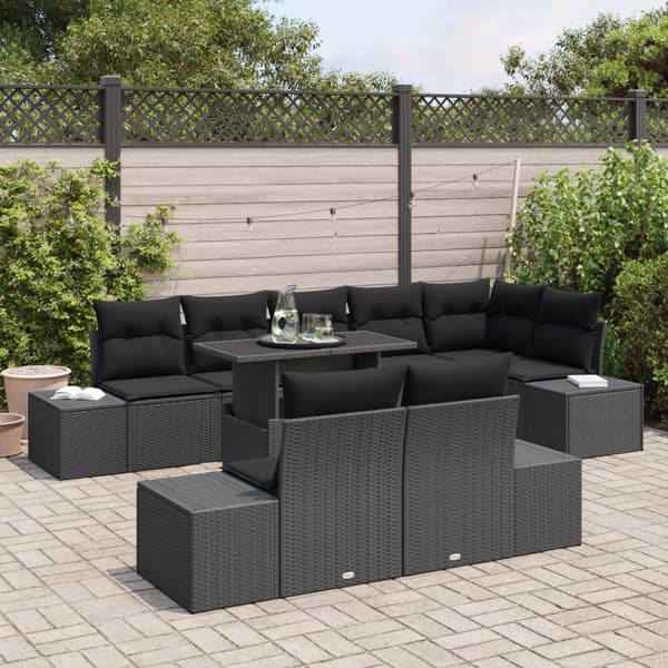 Trädgårdsoffset med lagring 9 pcs Svart Poly rattan