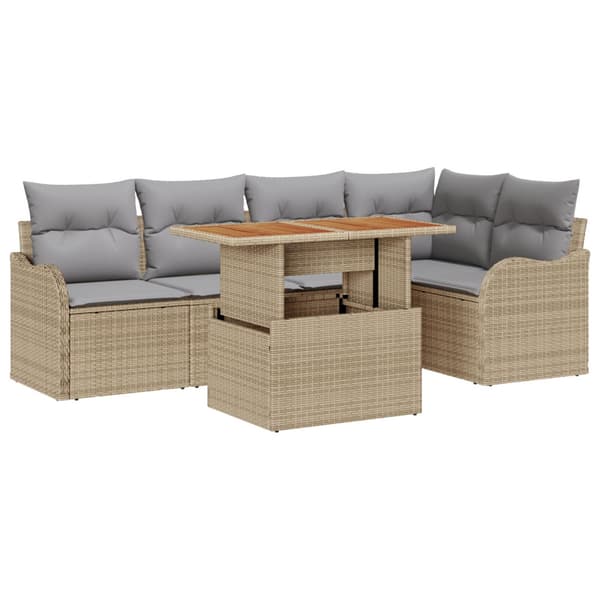 Trädgårdsoffset med lagring 6 pcs Beige Poly rattan