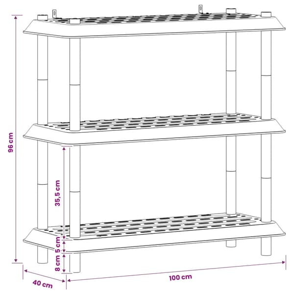 Hyllsystem 3 nivåer 100 x 40 x 96 cm PP Ljusgrå