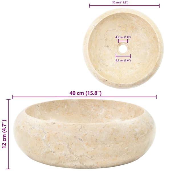 Handfat 40x12 cm marmor gräddvit