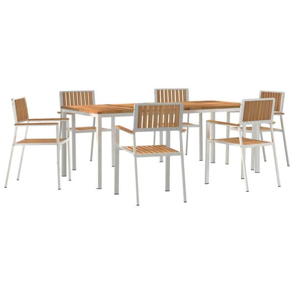 Utomhusmatbord 7 pcs Brun Massivt teakträ