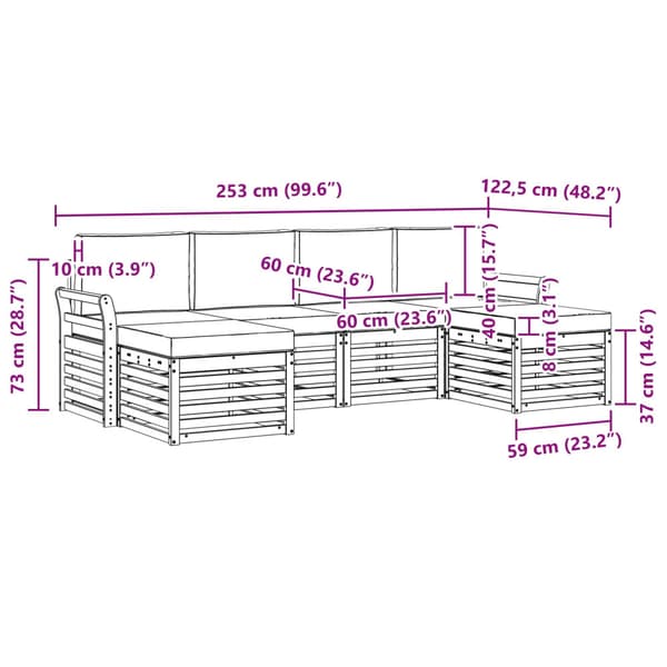 Utomhussoffset 6 pcs Vit och grädde 253 x 122,5 x 73 cm