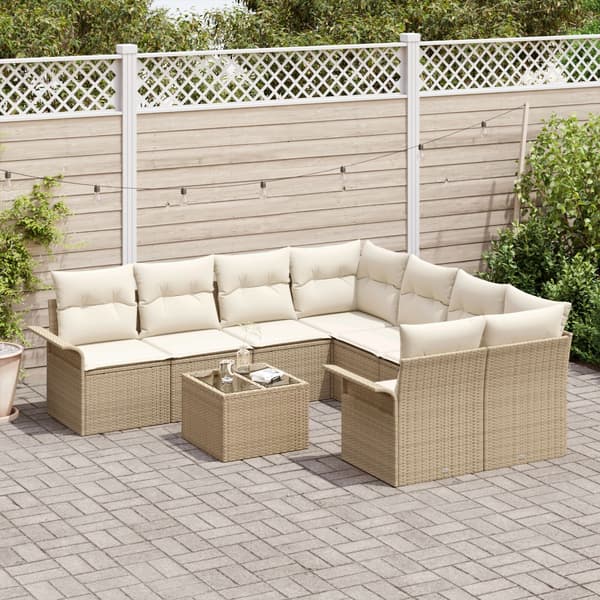 Trädgårdsoffset 9 pcs Beige Poly rattan