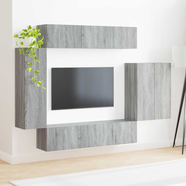 TV väggskåp set Väggmonterad 6 pcs Grå Sonoma