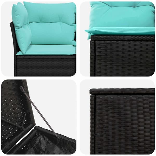 Soffset 7 pcs Svart och blå Poly Rattan och stål