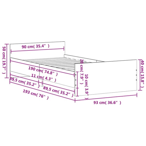 Sängram vit 90x190 cm konstruerat trä