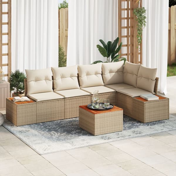 Trädgårdsoffset 6 st Beige Poly rattan