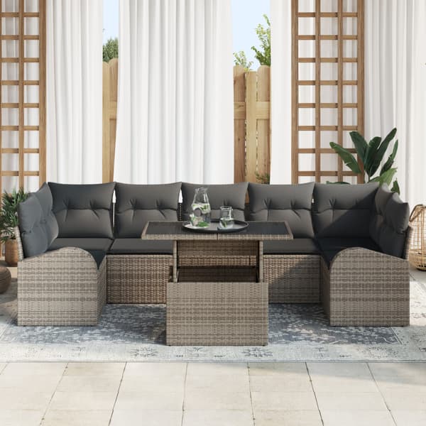 Trädgårdsoffset med kudde med lagring 8 pcs Grå Poly Rattan