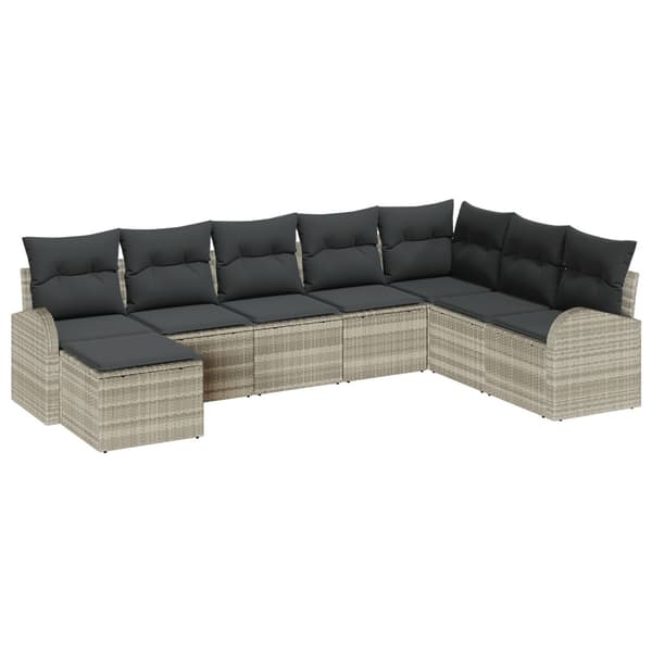 Trädgårdsoffset med kudde 8 pcs Ljusgrå Poly rattan