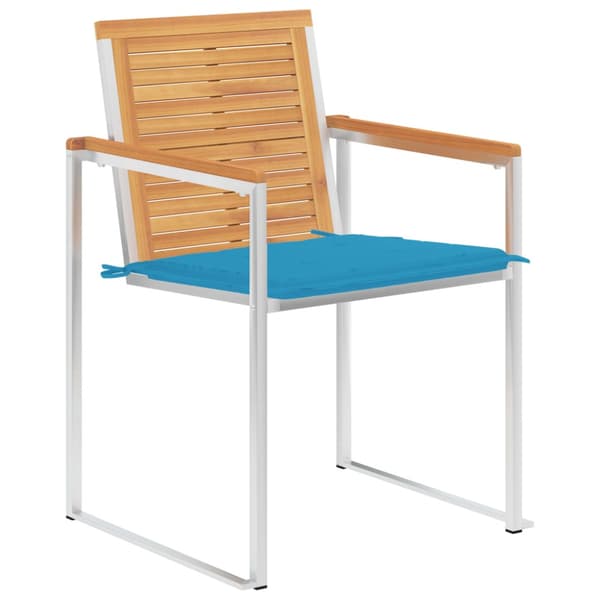 Trädgårdsstolar 2 st med dynor massiv teak och stål