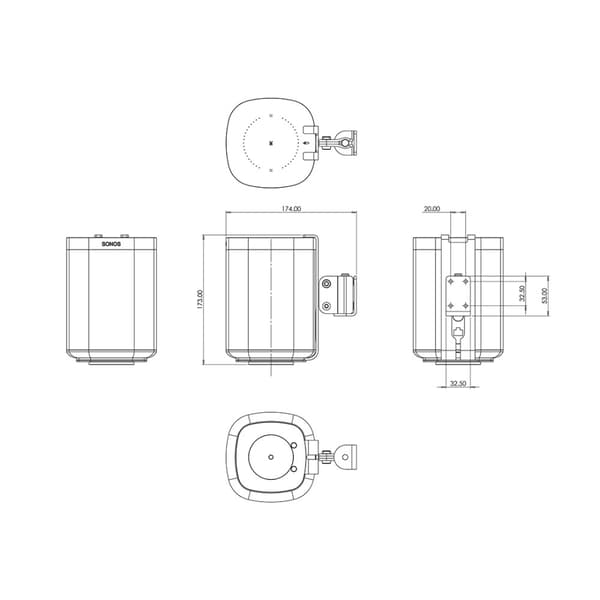 Multibrackets M Sonos S1/P1 Wall Mount Flex - Single Black