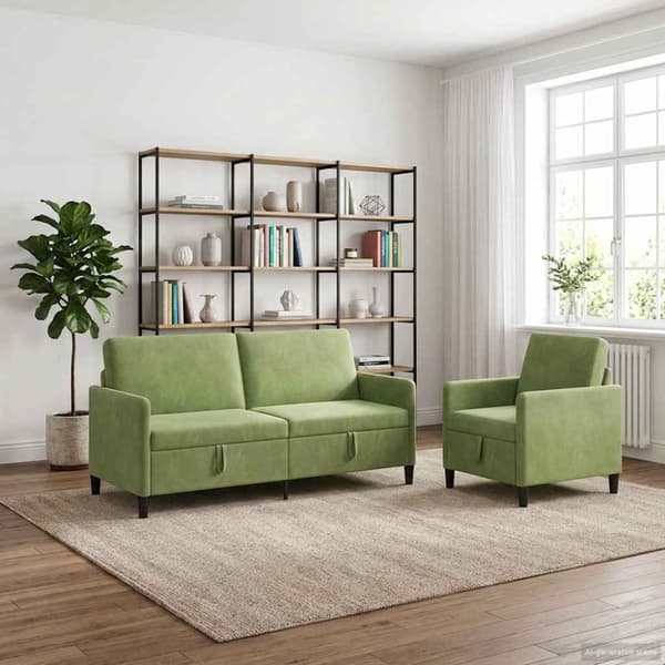 Soffgrupp med förvaring 2 st Ljusgrön Polyester