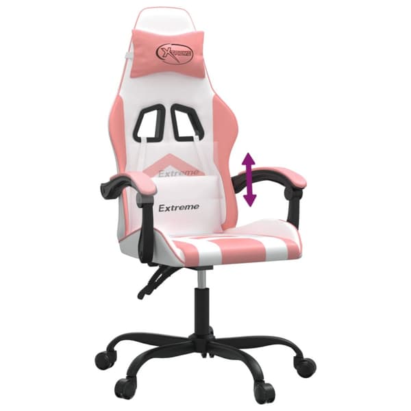Gamingstol vit och rosa konstläder