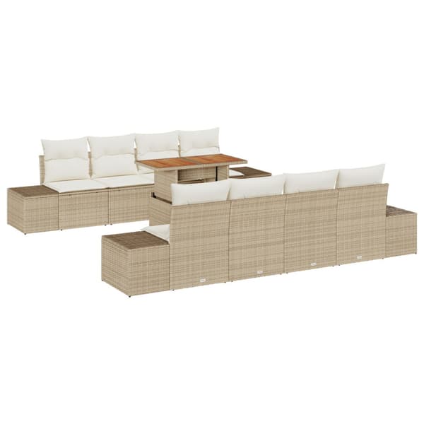 Trädgårdsoffset med lagring 9 pcs Beige Poly rattan