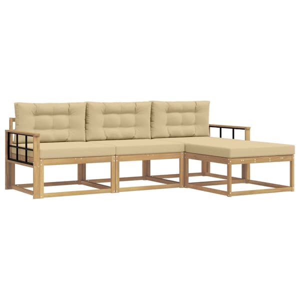 Utomhussoffset med kudde 4 pcs Vit och Beige Polyester