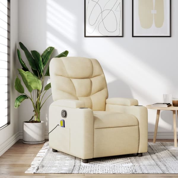 Massagefåtölj krämfärgad tyg