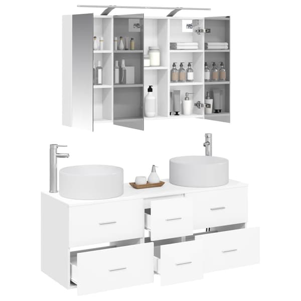 Badrumsmöbelset 4 pcs Vit Konstruerat trä och glas