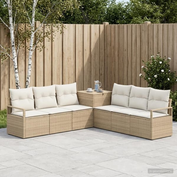 Soffset 7 st Beige och krämvit Poly Rattan och stål