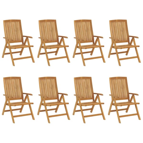 Fällbara fåtöljer med dynor, 8 st, massivt trä, teak