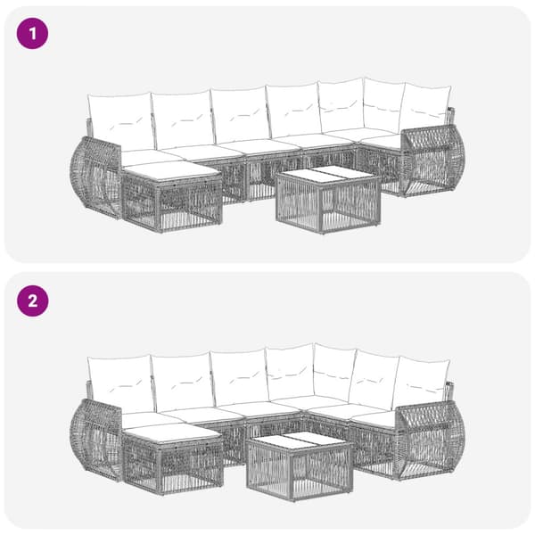 Trädgårdsoffset 8 pcs Grå och mörkgrå konstrotting