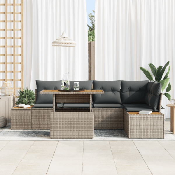 Trädgårdsoffset med lagring 6 pcs Grå Poly rattan