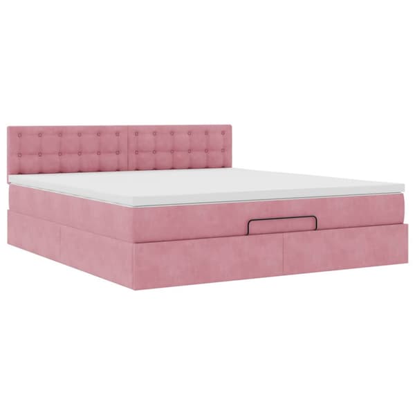 Ottoman sängram med madrass rosa 160x200 cm sammet