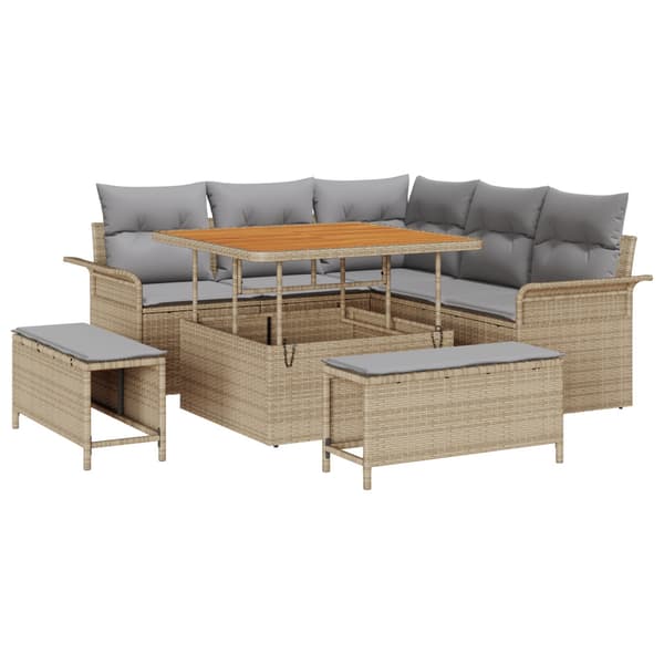 Trädgårdsoffset med kudde 8 pcs Beige konstrotting