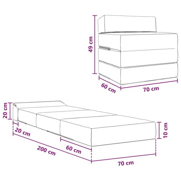 Fällbar Soffbed Mörkgrå 200 x 70 x 10 cm Sammet