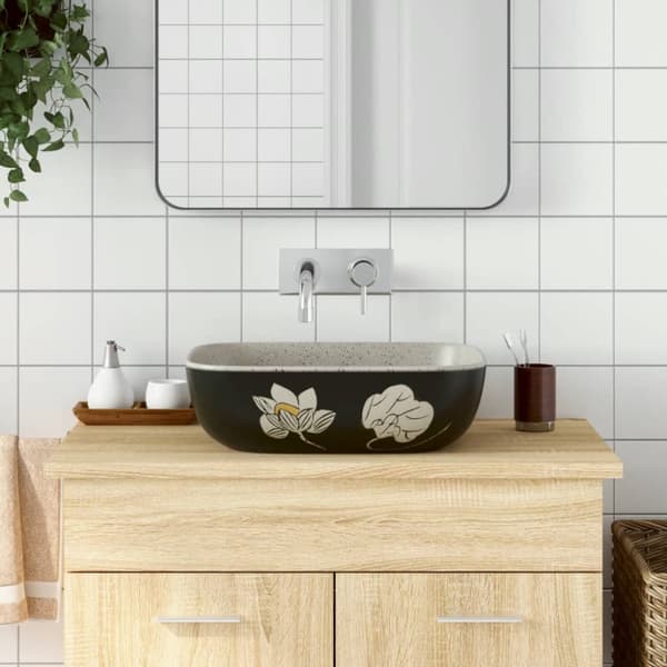 Handfat grå och svart rektangulär 48x37,5x13,5 cm keramik